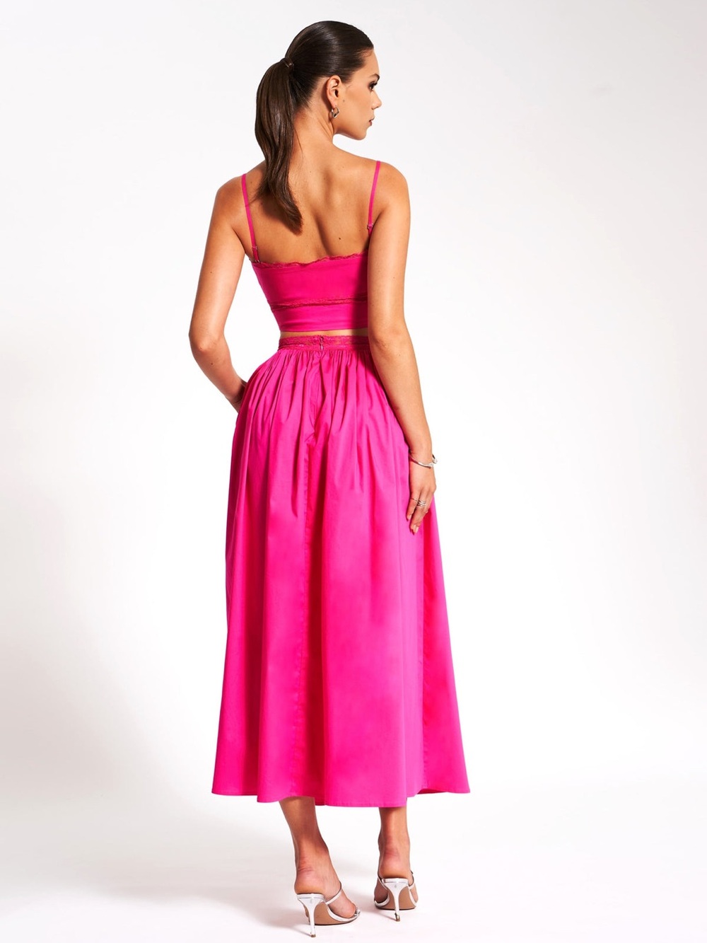 2pc Set Martha Fuchsia Cotton Poplin Maxi Skirt With Matching Top - Picture 5 of 9